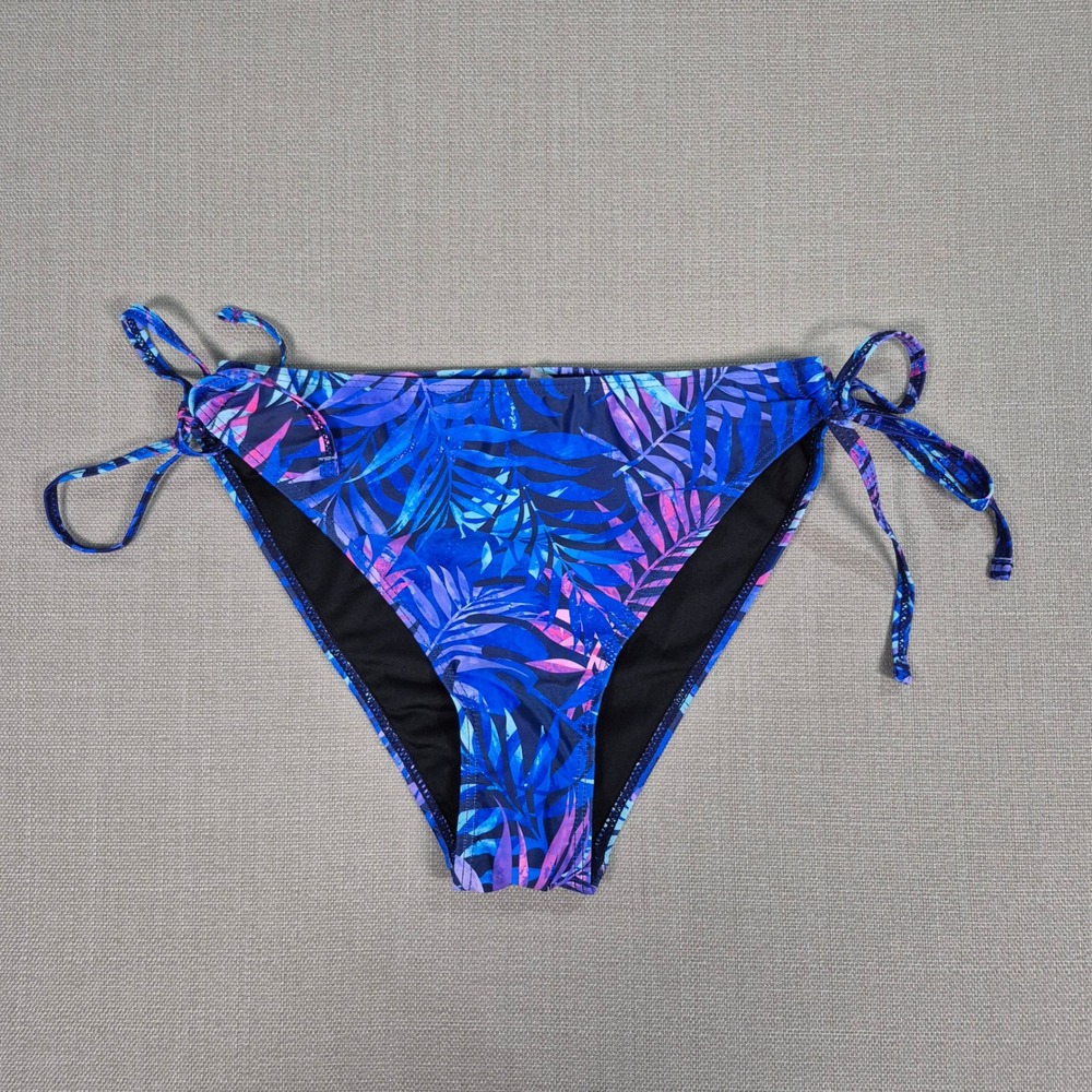 Tempt Me Women Tie Side Bikini Bottom Tropical Palm Leaf Blue Purple Size Medium
